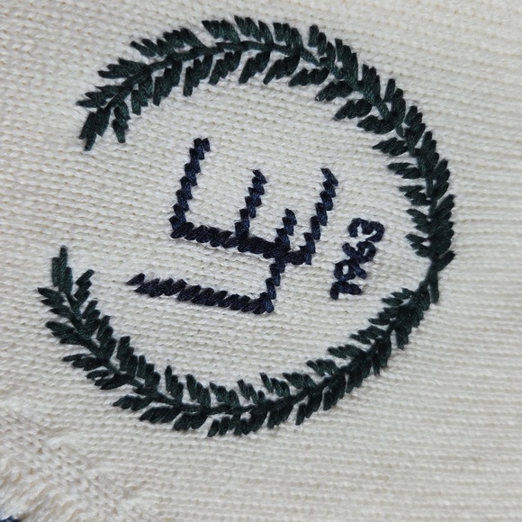 Lands' End Women's Ivory V-Neck Sweater with Navy Trim - Picture 5 of 7